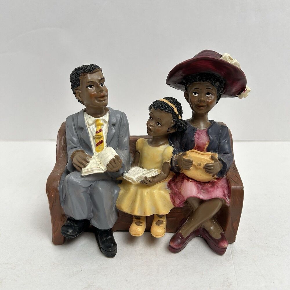 African American UTI Figurines Family Church Pew Man Woman Child Hat